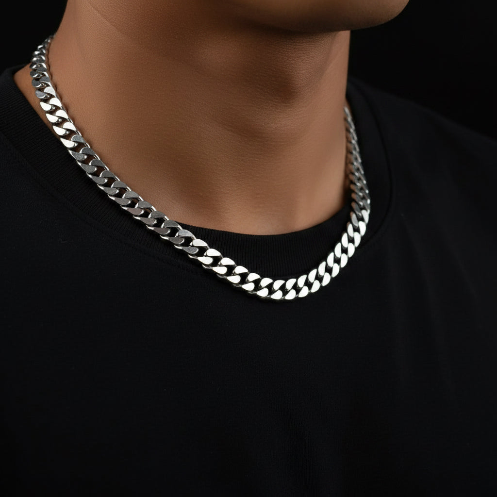 Silver chain on a dark background