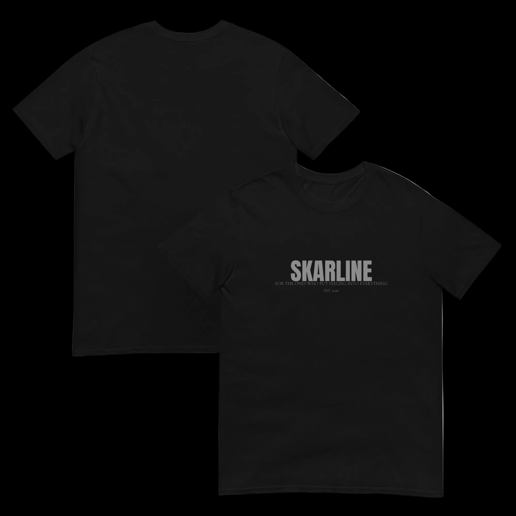 Skarline Tee in Black — front and back view