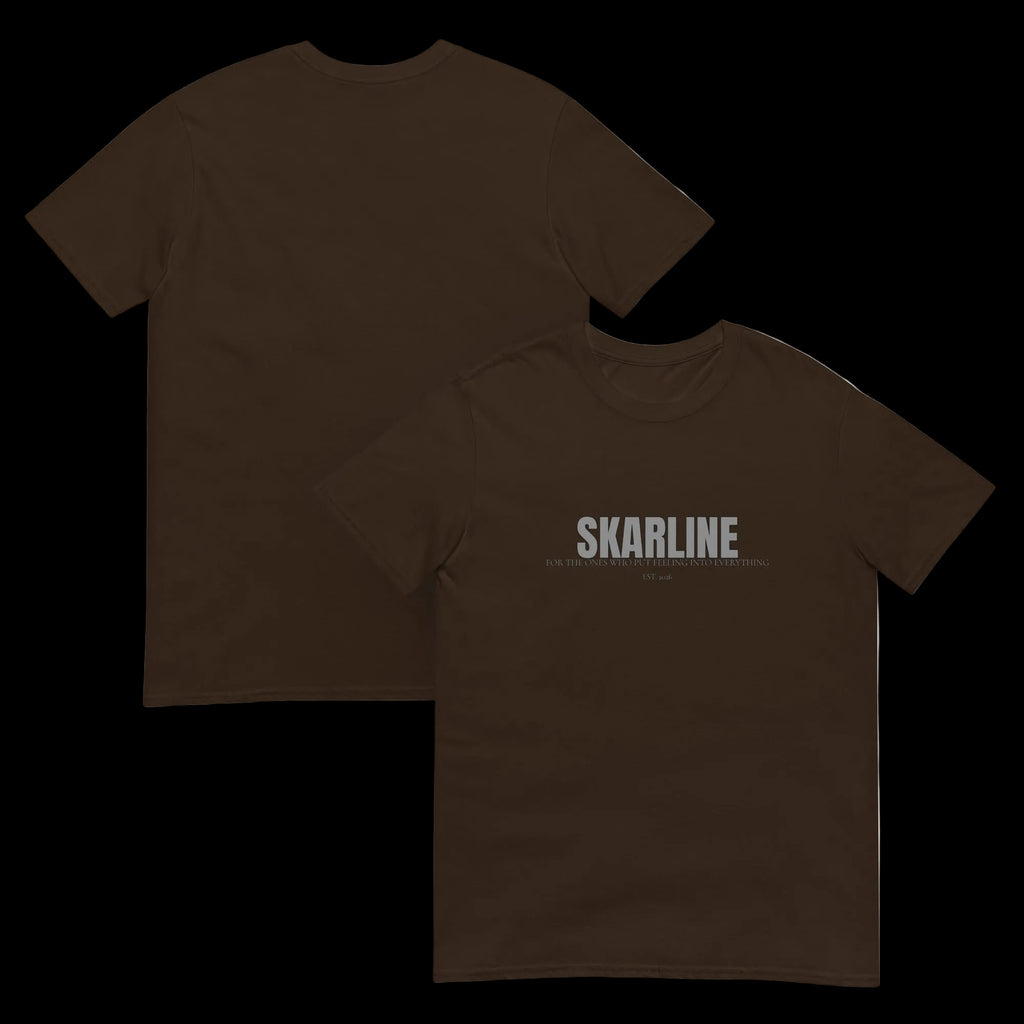 Skarline Tee in Dark Chocolate — front and back view