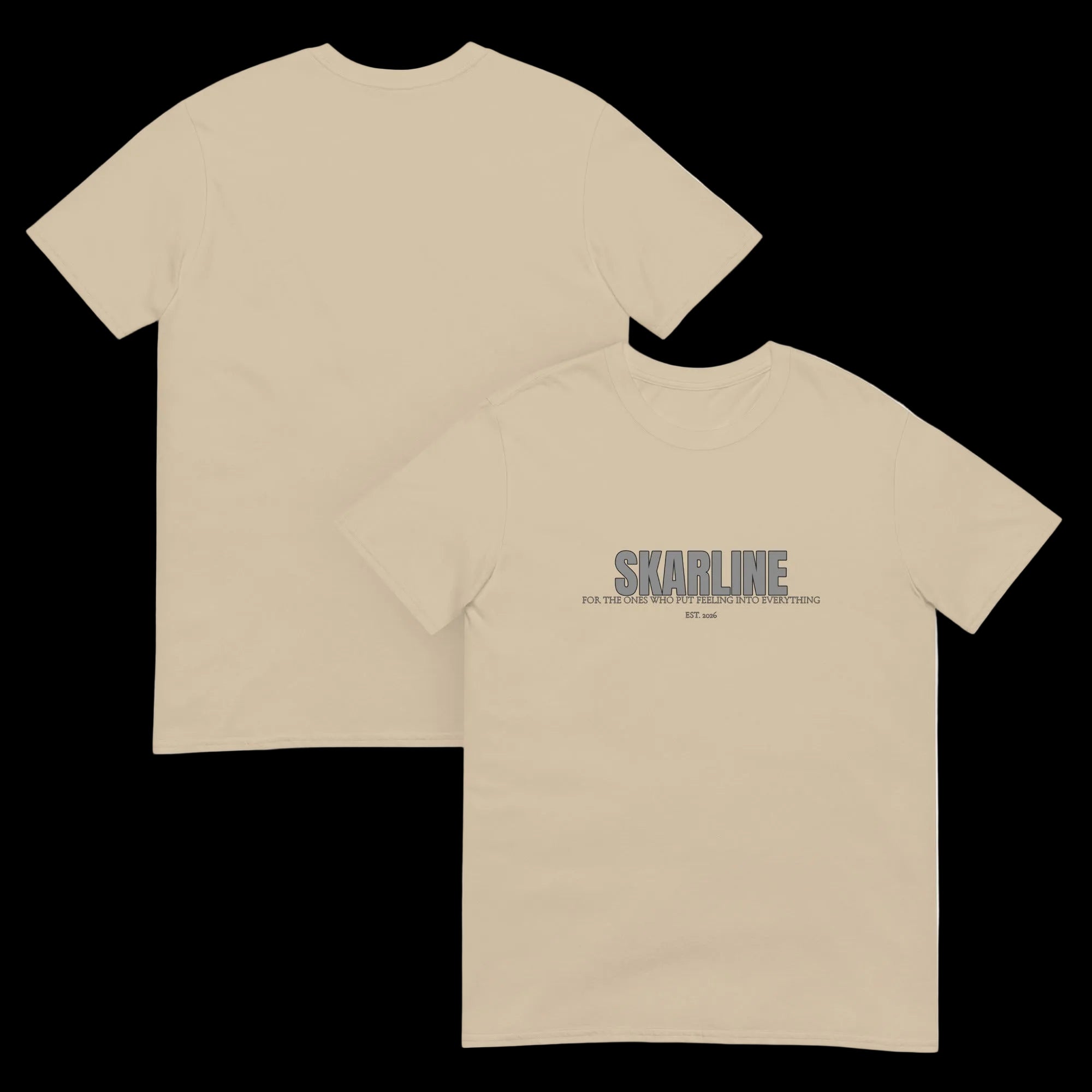 Skarline Tee in Sand — front and back view