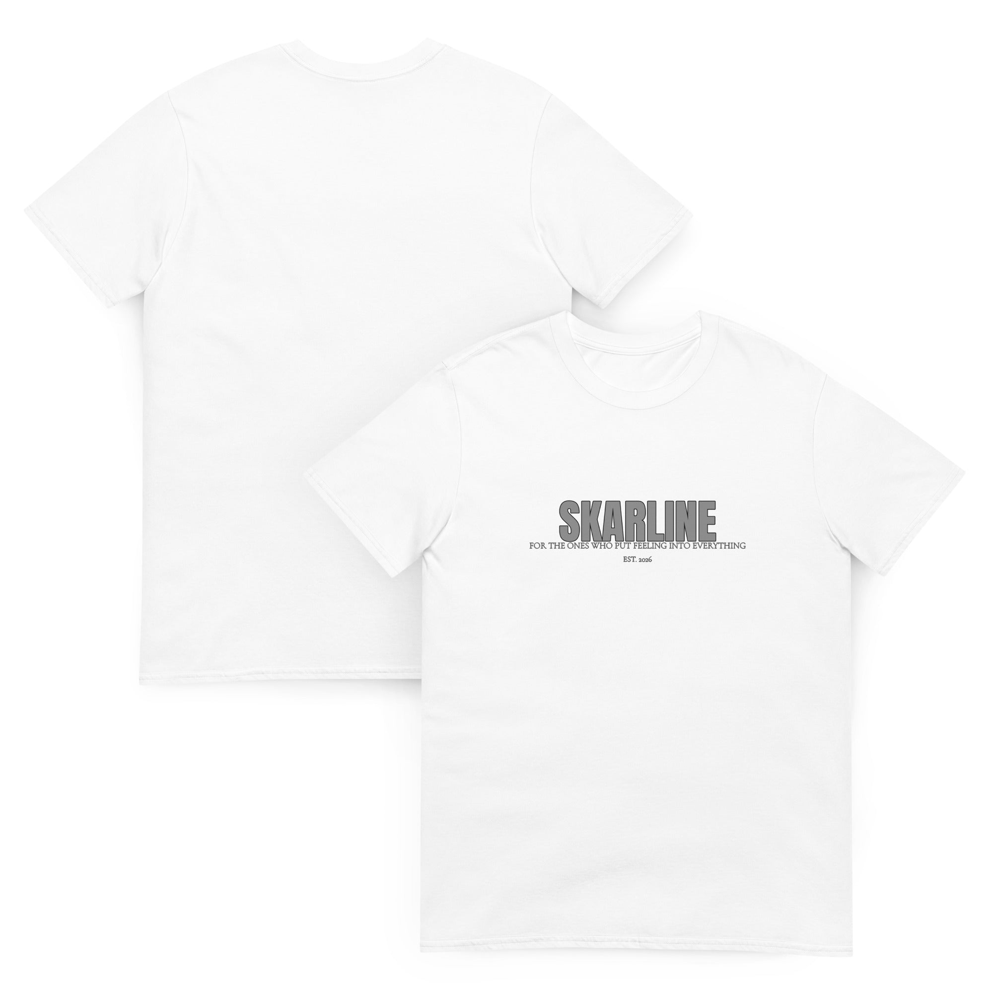 Skarline Tee in White — front and back view
