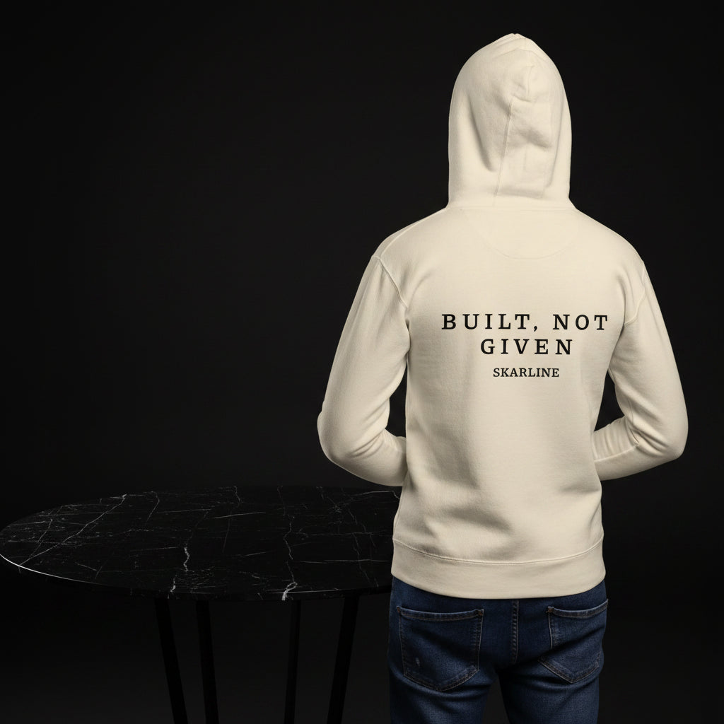 Built, Not Given Hoodie in Bone — Back Detail