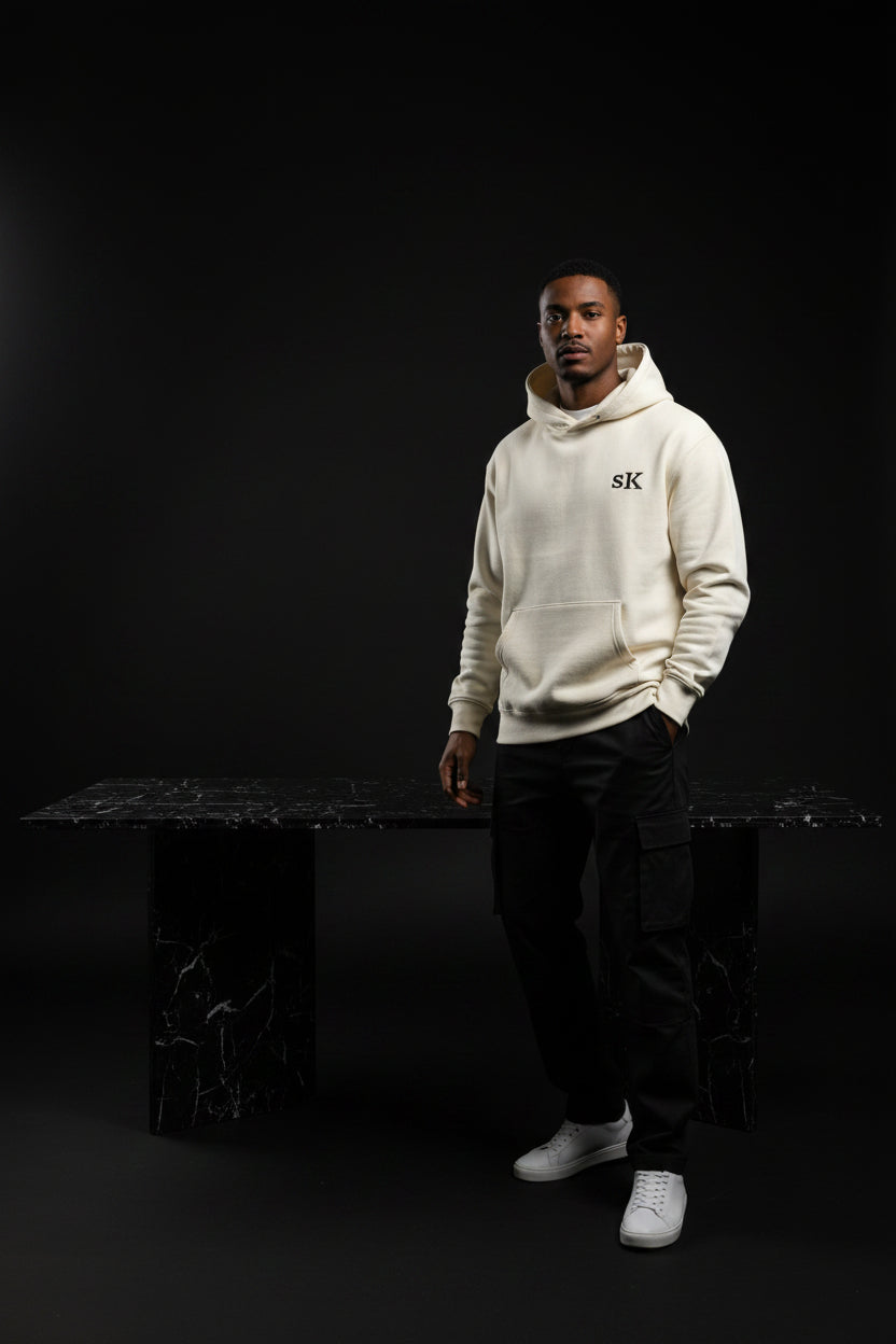 Built, Not Given Hoodie in Bone — Front Detail