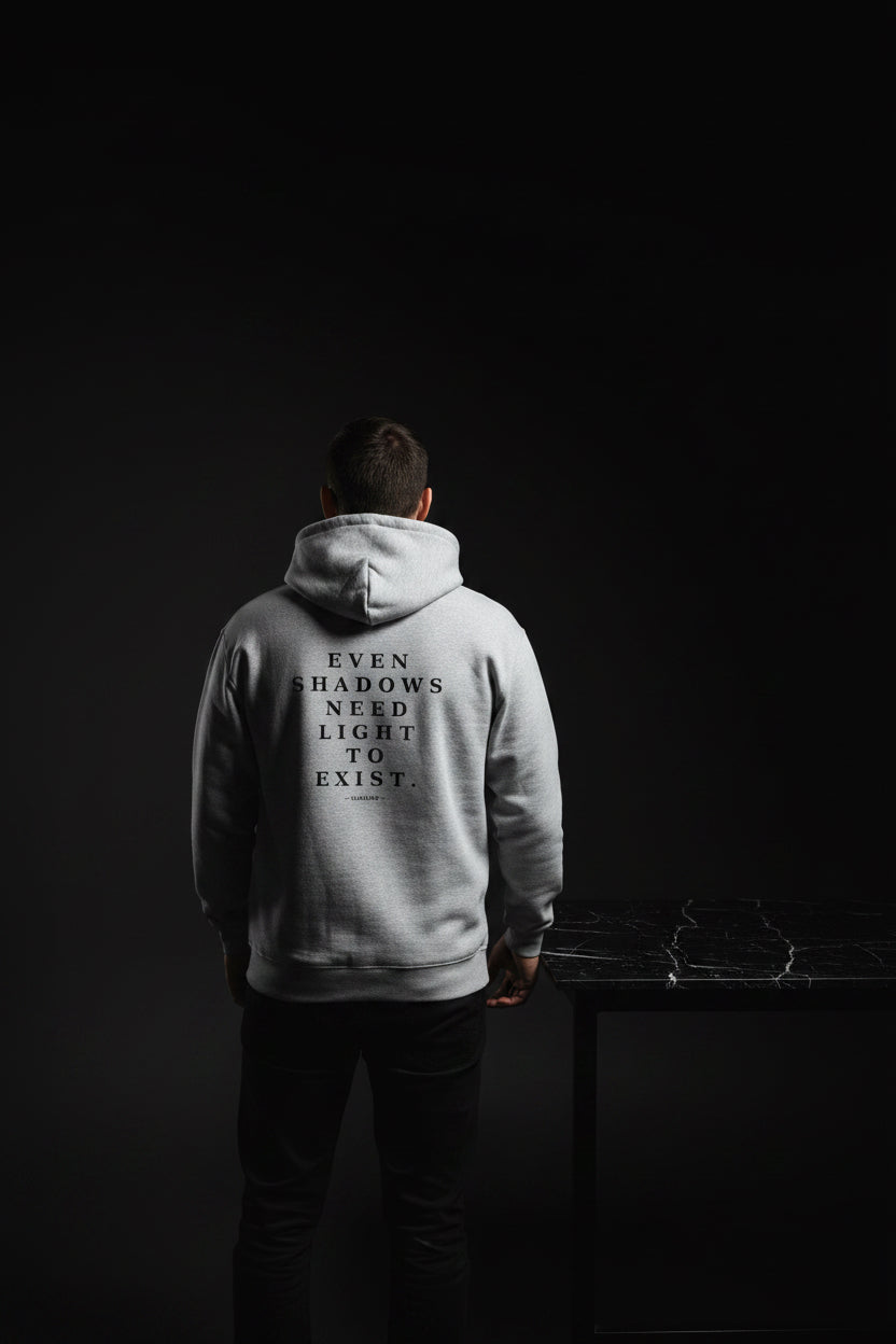 Even Shadows Hoodie in Athletic Heather — Front Detail